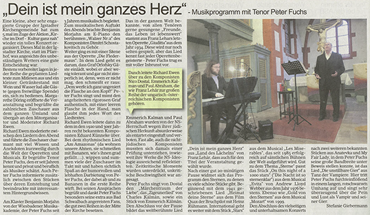 Zeitungsartikel zum Konzert "Dein ist mein ganzes Herz", 10. September 2022, Evangelische Kirche in Wiesbaden Igstadt